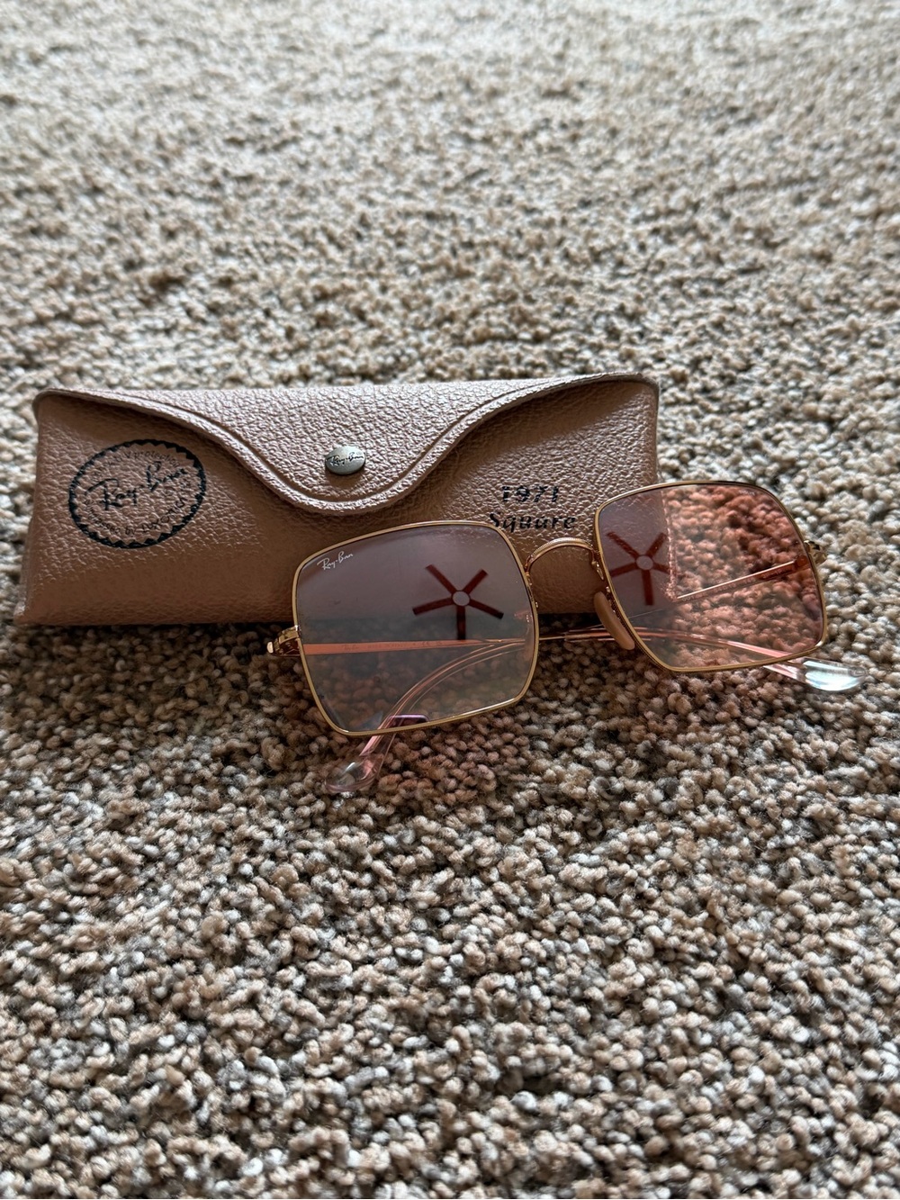 RAY-BAN 1971 Square Pink Lens Gold Frame